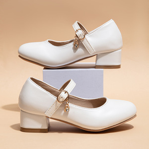 Nuevos Zapatos de Princesa Blancos y Negros para Niñas, Zapatos de Tacón Alto de Cuero para Actuaciones y Escolares, Zapatos de Baile para Niñas - Product Image 4