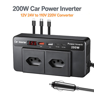 Convertisseur d'alimentation pour voiture 200W, DC12V 24V vers AC 110V <span class=keywords><strong>220V</strong></span>, avec double prise AC, <span class=keywords><strong>chargeur</strong></span> rapide USB-C PD pour allume-cigare de voiture - Product Image 1