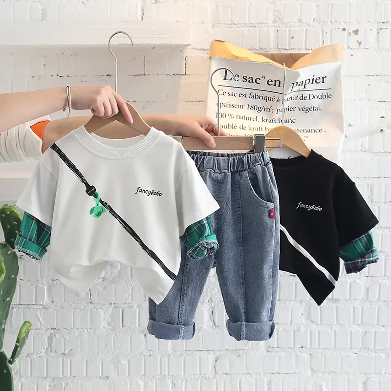 Children Baby Boys Clothes Set Newborn Long Sleeve Plaid Shirts With Pants Jeans