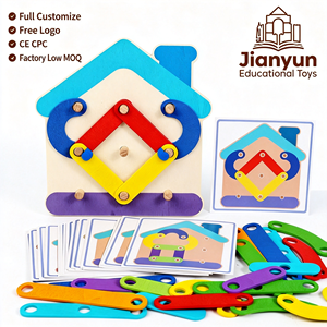 Gioco di Impilamento Montessori, Puzzle Geometrico Fai-da-Te con <span class=keywords><strong>Forme</strong></span> e Animali in Legno per Bambini - Product Image 1