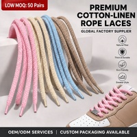 Cordones de Lona de Algodón de 6 mm, Par de Cordones Redondos Trenzados Naturales, Firmes y Duraderos para Zapatillas Deportivas, Zapatos Casuales y Botas