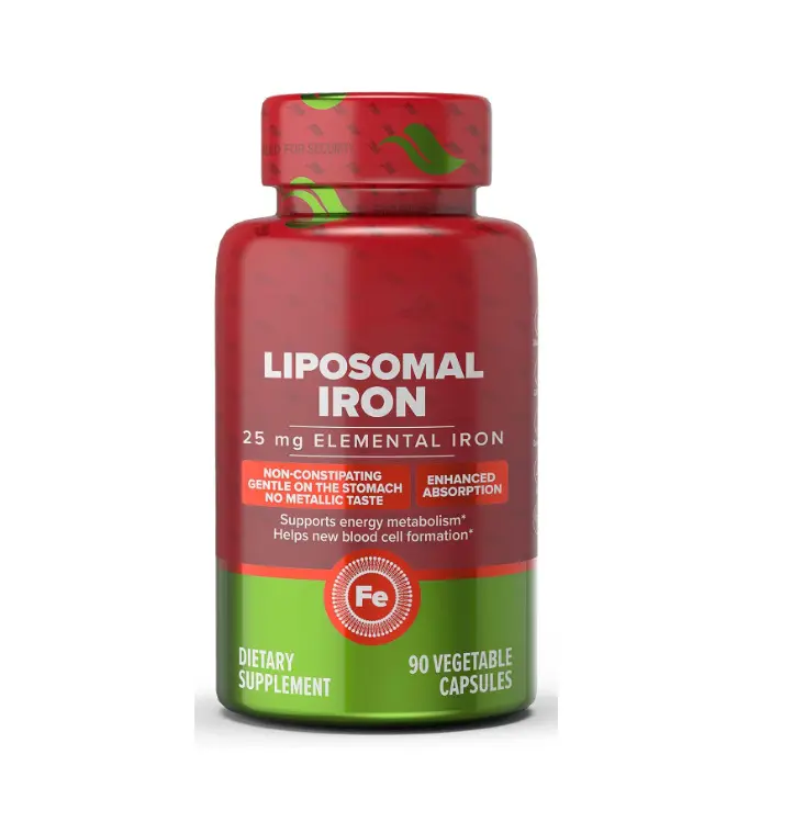OEM Iron Supplement 25 mg Liposomal Capsules Technology High Bioavailability Vegetable Helps New Blood Cell Production