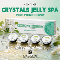 Kit de Pédicure Spa Professionnel 4-en-1 aux Cristaux et Gelée Parfum Jasmin pour Salon – Kit de Traitement des Pieds en Salon – Service OEM et Marque Privée
