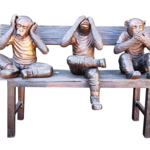 Fontaine célèbre sculpture grandeur nature Bronze moulé laiton 3 sens singes sur banc Statue - Product Image 1
