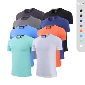 Hot selling custom logo man short sleeve 87% nylon 13%Spandex shirts High quality breathable running fitness for men