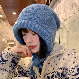 Chapeau d'automne et d'hiver pour femmes, style coréen, chapeau en peluche mignon avec petite corne, bonnet en tricot - Product Image 6