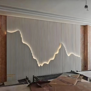 Panel dinding bambu desain bergelombang 3D warna kustom tahan air untuk penggunaan dalam dan luar ruangan pada Vila Kamar tidur ruang ruang makan - Product Image 1