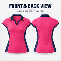 Polo de tennis ODM pour femmes, manches courtes, blocs de couleur, empiècements latéraux en mesh, anti-humidité, coupe ajustée, pour joueuses de tennis