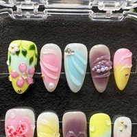 Faux ongles courts décorés, brillants UV, sculptés, luxueux, forme cercueil, épais, réutilisables, en acrylique, faits à la main, à presser, pour manucure artistique