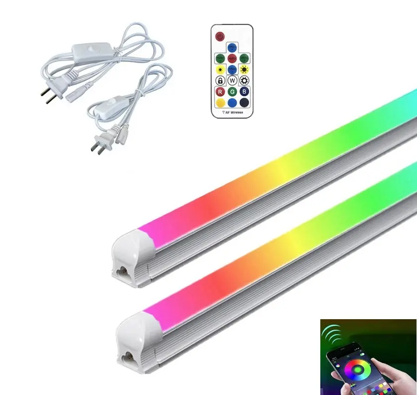 T8 điện thoại thông minh điều khiển LED ống ánh sáng 2ft/3ft/4ft/6ft/8ft đầy màu sắc ống 110V điều khiển từ xa LED Ống ánh sáng với chúng tôi cắm