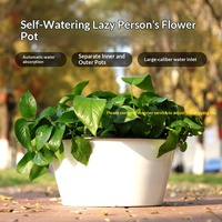 Pot de fleurs en résine double couche, grand diamètre, auto-arrosant à 360°, respirant, design épuré, pour plantes vertes d'intérieur