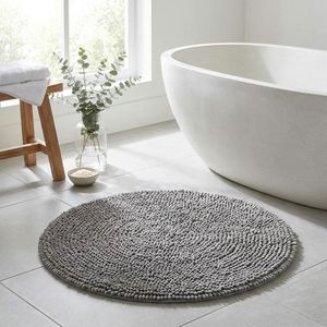 Tapis de bain rond en chenille gris de luxe, tapis de salle de bain en microfibre ultra doux et moelleux, tapis de sol circulaire super absorbant et antidérapant - Product Image 2