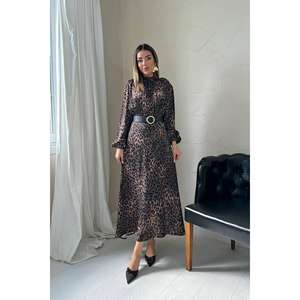 ชุดเดรสผ้าซาตินลายเสือดาว คอสูง ทรงหลวม เอวธรรมชาติ ชุดลำลองใส่ได้ทุกวัน ผ้าทอ สไตล์โปร่งแสง - Product Image 4