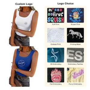 Vente en gros broderie personnalisée 95 coton 5 Spandex extensible coupe ajustée débardeur de sport pour femmes couleur unie côtelé débardeur pour femmes - Product Image 3