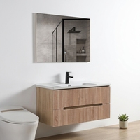 Meuble-lavabo de salle de bain minimaliste en bois massif moderne avec miroir inclus pour usage hôtelier