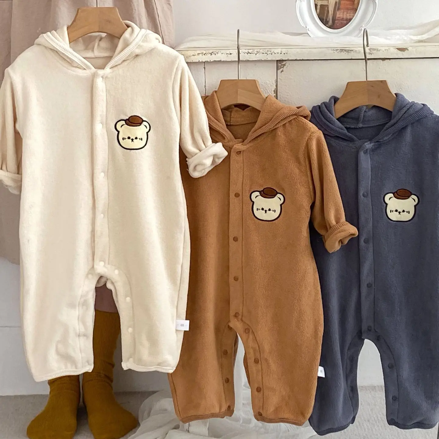 Mùa Đông Cộng Với Lông Cừu Bé Onesie Dễ Thương Phim Hoạt Hình Gấu Lông Cừu Ha Quần Áo Trẻ Sơ Sinh Đầy Đủ Dịch Vụ OEM Dài Unisex Động Vật Bé Rompers