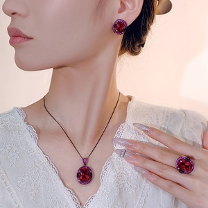 Fashion Eco-friendly Copper <b>Ruby</b> <b>Necklace</b> Set 12*16-10*12mm Red <b>Ruby</b> Cubic Zirconia Elegant Daily & Party Matching Set - Product Image 6