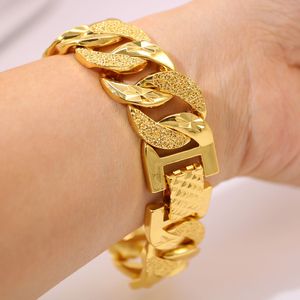 Pulsera de eslabones de muñeca clásica con relleno de oro amarillo de 18 quilates, pulsera gruesa pesada de <span class=keywords><strong>20cm</strong></span> de largo para hombres y mujeres, regalo perfecto de estilo moderno - Product Image 1