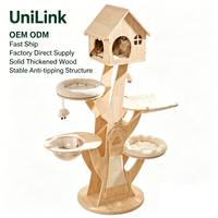 Arbre à chat moderne de luxe en bois avec capsule spatiale, multi-niveaux, style nordique minimaliste, OEM/ODM