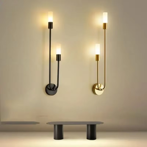 Lámpara <span class=keywords><strong>de</strong></span> <span class=keywords><strong>pared</strong></span> nórdica <span class=keywords><strong>de</strong></span> lujo para sala <span class=keywords><strong>de</strong></span> estar, moderna, minimalista, LED, negra y dorada, creativa, para TV, fondo <span class=keywords><strong>de</strong></span> <span class=keywords><strong>pared</strong></span>, pasillo, dormitorio, lámpara <span class=keywords><strong>de</strong></span> noche - Product Image 1