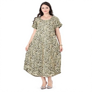 Robe midi en coton pour femmes, imprimé ethnique abstrait, silhouette décontractée pour un confort quotidien et pour les occasions légères - Product Image 1