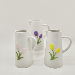 Florero de cerámica de mesa de flores de tulipán con pintura de mano decorativa con forma de flor interior para Decoración - Product Image 6