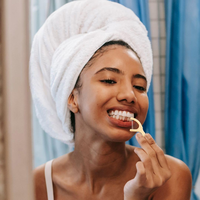 Fil dentaire réutilisable en forme de Y à la menthe, biodégradable, en paille de maïs écologique, pour le nettoyage des dents des adultes