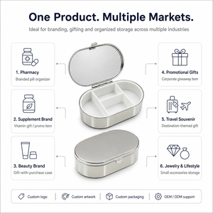 Oval Metal Pill Box with HD Mirror 4 Compartments ABS Insert Bright Nickel Plated Travel Pill <b>Case</b> Small Jewelry Organizer Bulk - Product Image 3