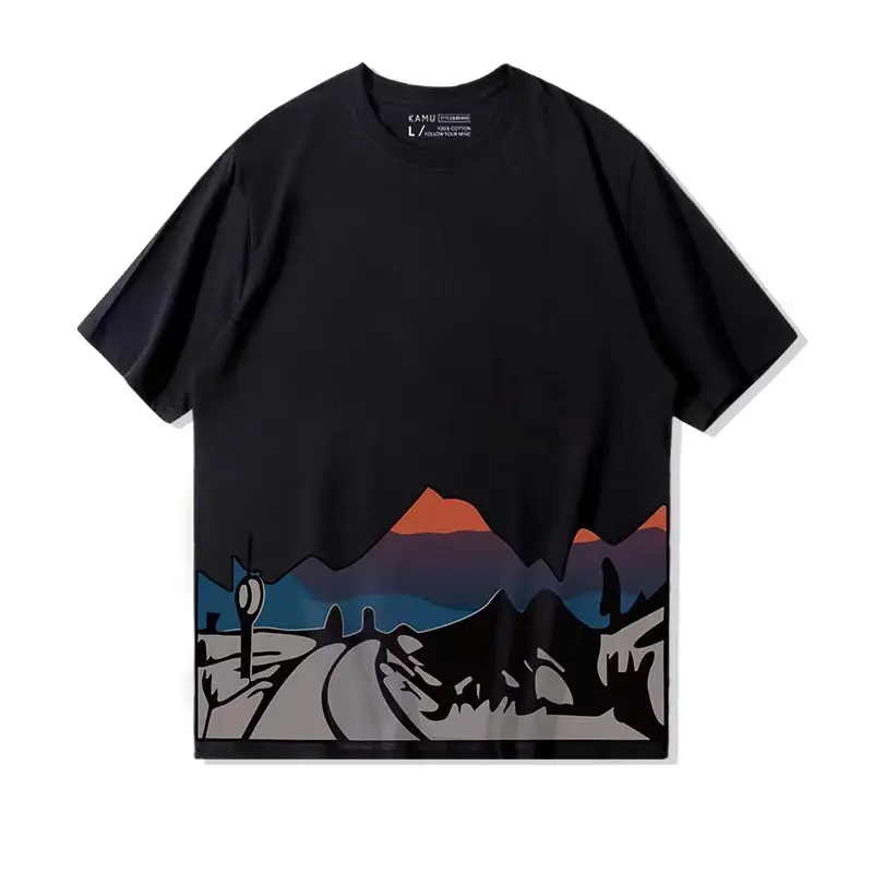 Fashion Rounded Hem Allover Ombre Cloud Printing Mens T Shirt