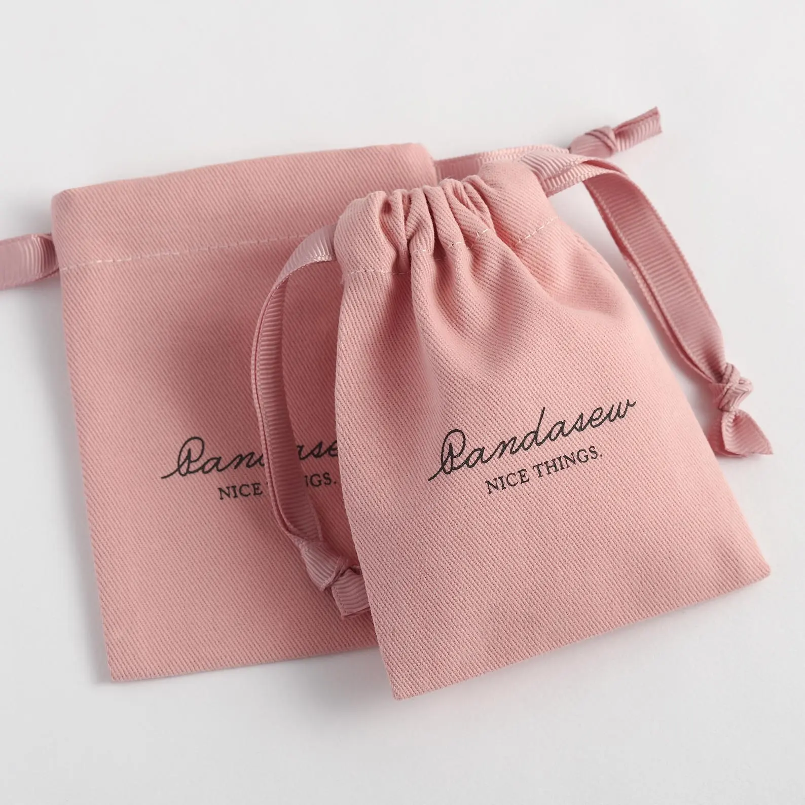 PandaSew-Bolsa de sarga de algodón con logotipo personalizado impreso, para joyería, embalaje de regalo pequeño