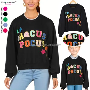 Halloween mommy kids sweatshirts hocus pocus star embroidered sequin chenille patches oversized crewneck sweatshirt women