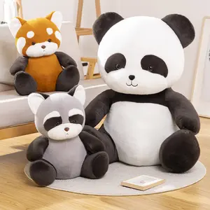 坐着可爱的逼真的Plushies动物园动物毛绒玩具熊猫浣熊毛绒动物