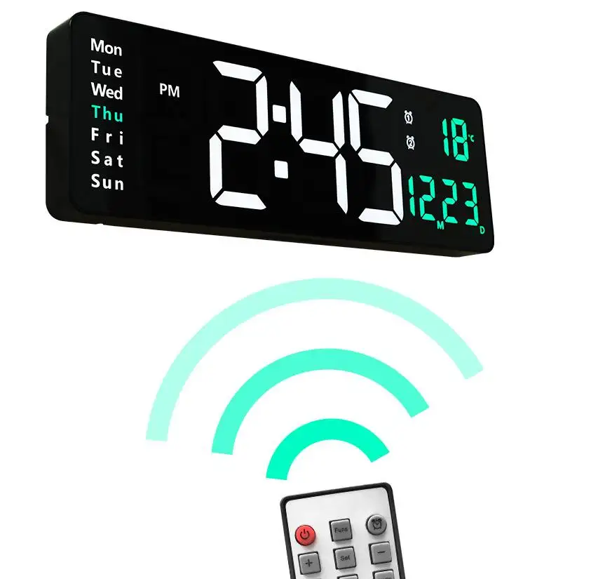 Horloge murale numérique électronique, calendrier et semaine de température avec télécommande