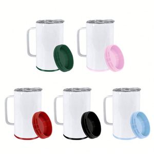 Mug à café vierge pour sublimation 14 oz, en acier inoxydable, isotherme sous vide, avec poignée et base en plastique coloré - Product Image 1