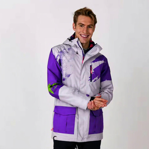Men's Plus Size Adults <b>Grey</b> Purple <b>Waterproof</b> for Snowboard <b>Jacket</b> Sublimation Print Breathable 100% Polyester for - Product Image 1