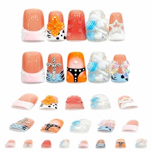Faux ongles à presser faits à la main, 10 pièces, en acrylique, carrés, couvrants, avec colle, pour femmes et enfants - Product Image 3