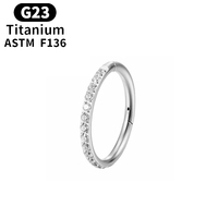 Cincin Septum Titanium Astm F136 dengan Zirkon Bening 6 8 10Mm Model Clicker untuk Wanita Pria