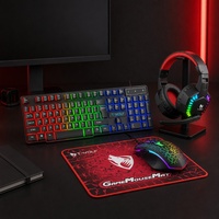 Pack Gaming TF810 4-en-1 : Souris LED 7 Couleurs 1200 à 2400 DPI, Casque Audio Dynamique 40mm avec Coussinets en Mousse à Mémoire de Forme, Multi-Appareils