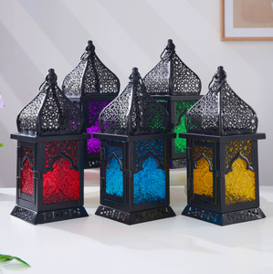 Farol de Hierro Estilo Marroquí DAMAI, con Diseño de Castillo Grabado, Multicolor Opcional, para Decoración del Hogar - Product Image 1