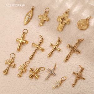 Galería de Colgantes de Cruz |   Colgante de Cruz Cristiana de Acero Inoxidable con Baño de Oro PVD de 18K para Fabricación de Joyería DIY |   Impermeable e Hipoalergénico - Product Image 4
