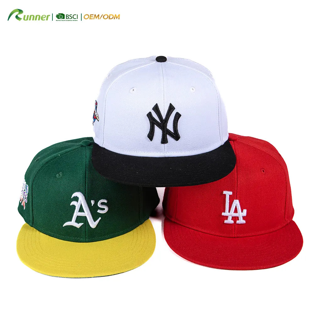 Gorras personalizáveis não estruturadas promocionais do tampão Snapback do remendo do bordado do algodão feito sob encomenda do ODM BSCI do corredor