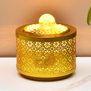 Fuente de agua de hierro forjado tallada y hueca con luz LED circular, decoración auspiciosa para el hogar, oficina, estudio o entrada. - Product Image 2
