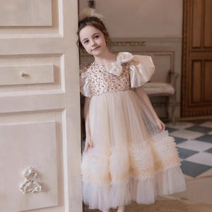 Robe pour enfant de style français avec des paillettes et des manches bouffantes, <span class=keywords><strong>jupe</strong></span> moelleuse - robe de princesse pour fête d'anniversaire de petite fille - Product Image 3