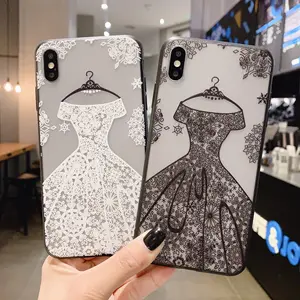 Kunden spezifische Prägung Luxus Spitze Rock schwarz Abendkleid Mädchen TPU PC Handy hülle für iPhone 14 Pro Max Phone Case