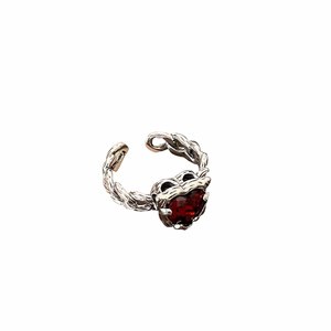 S925 Sterling Silver Red Heart Zircon <b>Ring</b> <b>Adjustable</b> Opening Women's Everyday Wear Fine Jewelry - Product Image 5