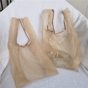Fuchen OP Custom Logo <b>Transparent</b> Polyester Organza Tote <b>Bag</b> with Shoulder Strap Large Mesh Design for Gift Use - Product Image 4
