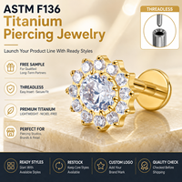 JiaXin ASTM-F136 Piercing Corporal de Titanio Sin Rosca con Parte Trasera Plana, Tipo Labret, Medusa, Concha, Lóbulo, Flor, Circonita Cúbica, 16G
