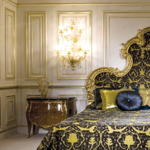 Camera da letto in stile barocco francese Queen Size in legno nero oro classico letto intagliato e comodino per palazzo - Product Image 6
