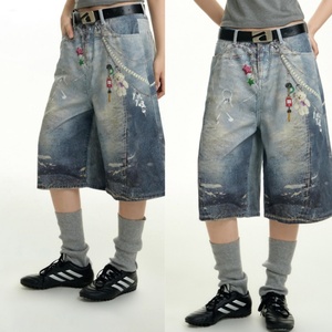 Viviblook Z610PT08 pantalon court en denim imprimé décontracté été décontracté droit ample grande taille Shorts - Product Image 1