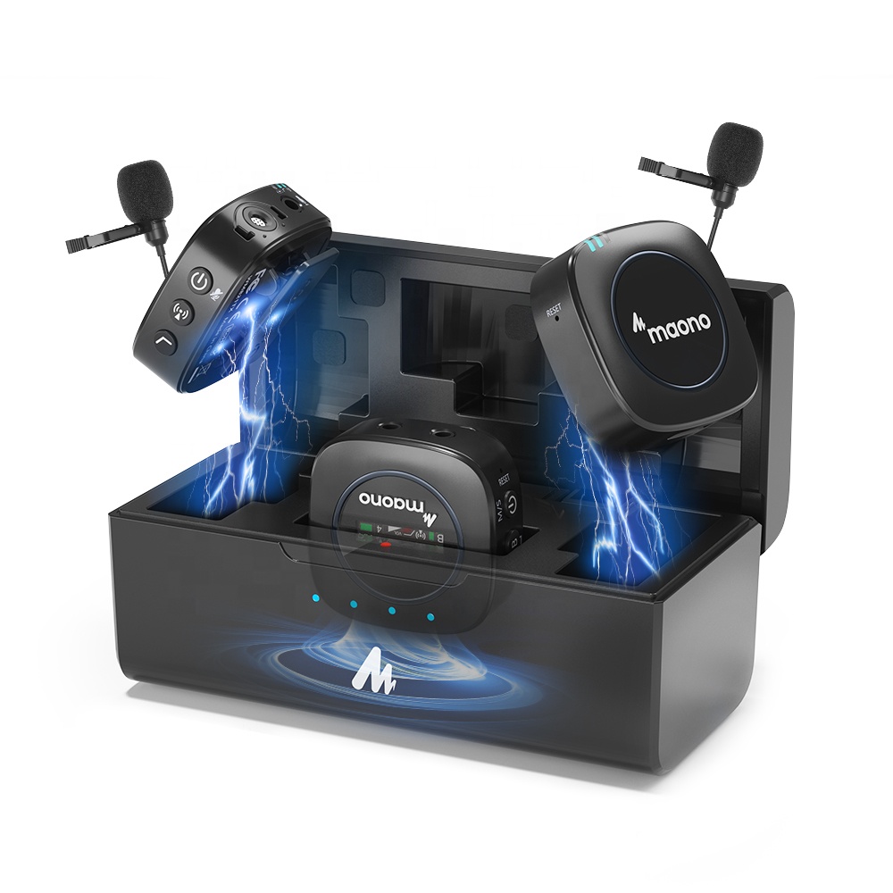 Maono беспроводной петличный микрофон с зарядным футляром 2,4 GHz двойной отворот микрофоны с контролем усиления и отключения звука для интервью TikTok